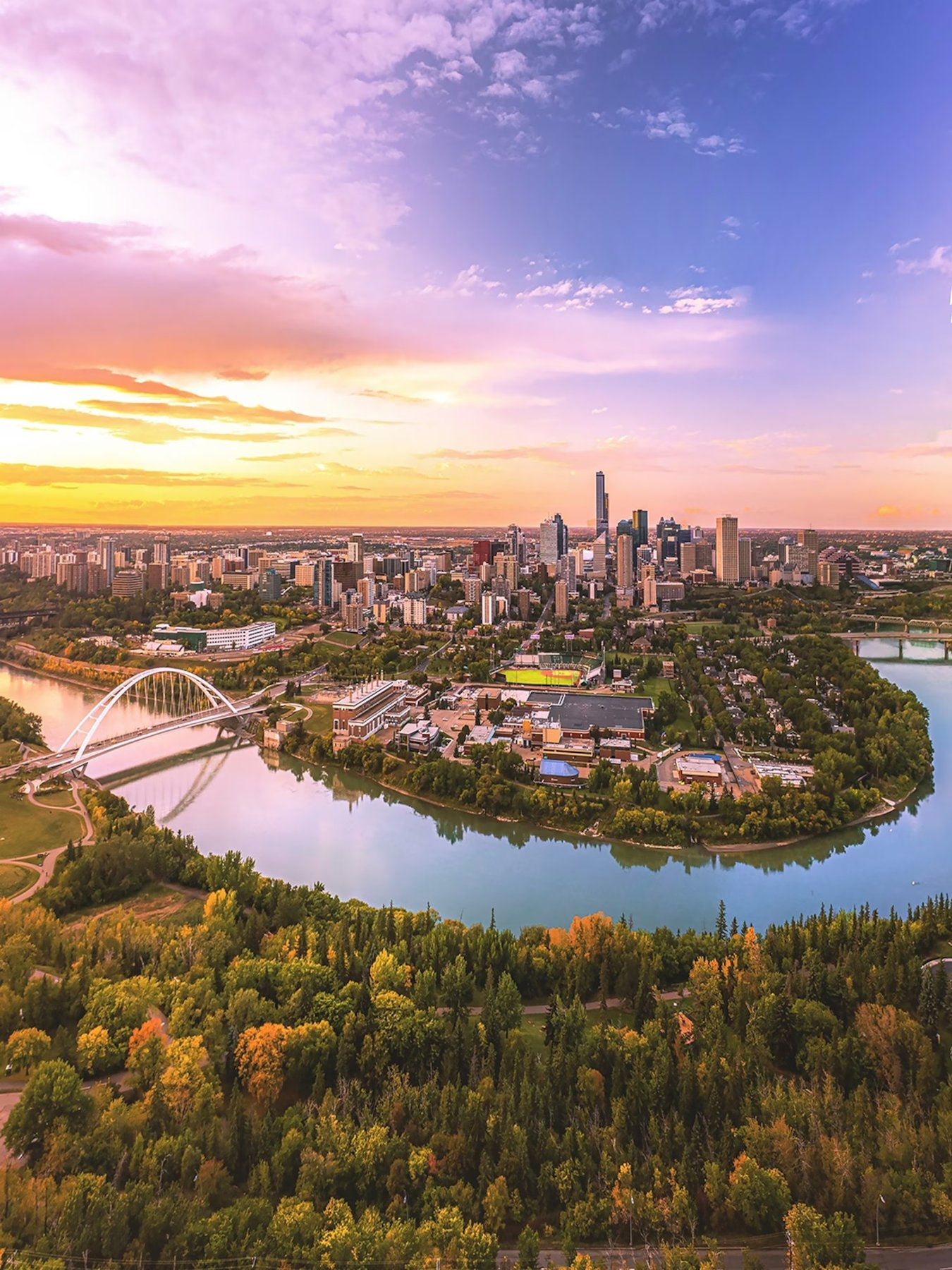 The North Saskatchewan River and downtown Edmonton at sunset